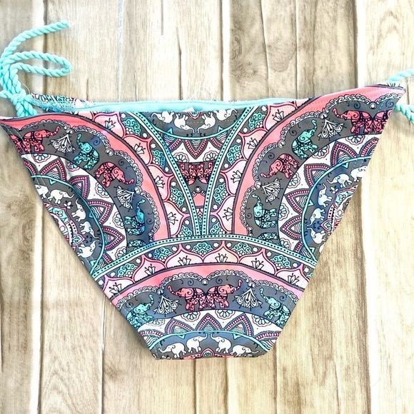 New Pursuit Turquoise Elephant Moderate Coverage String Bikini Bottoms - Picture 4 of 9